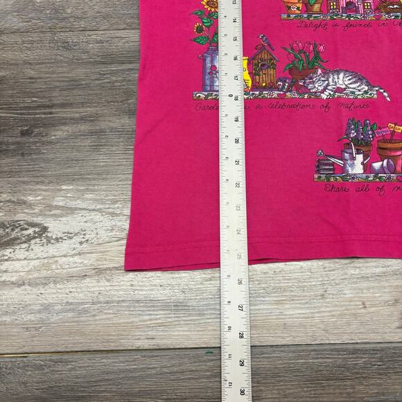 Vintage 90s Simply Basic Flower Garden Pink Womens L Cottagecore Grandma T-Shirt - Picture 12 of 13